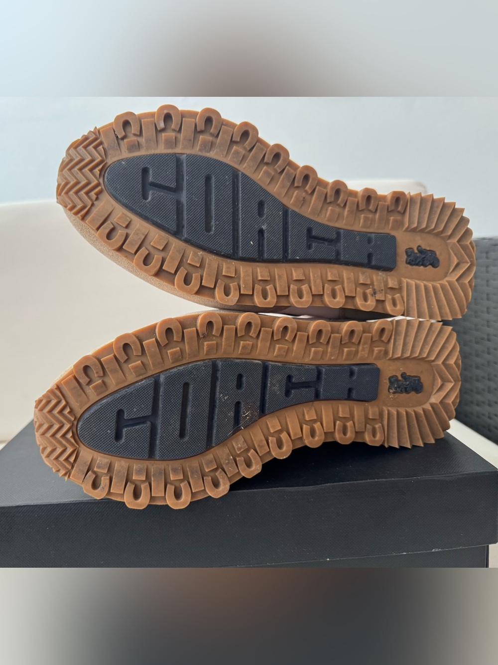 COACH Cream & Tan Runner Sneakers with Navy 'C'— USED ONCE - Picture 4 of 4